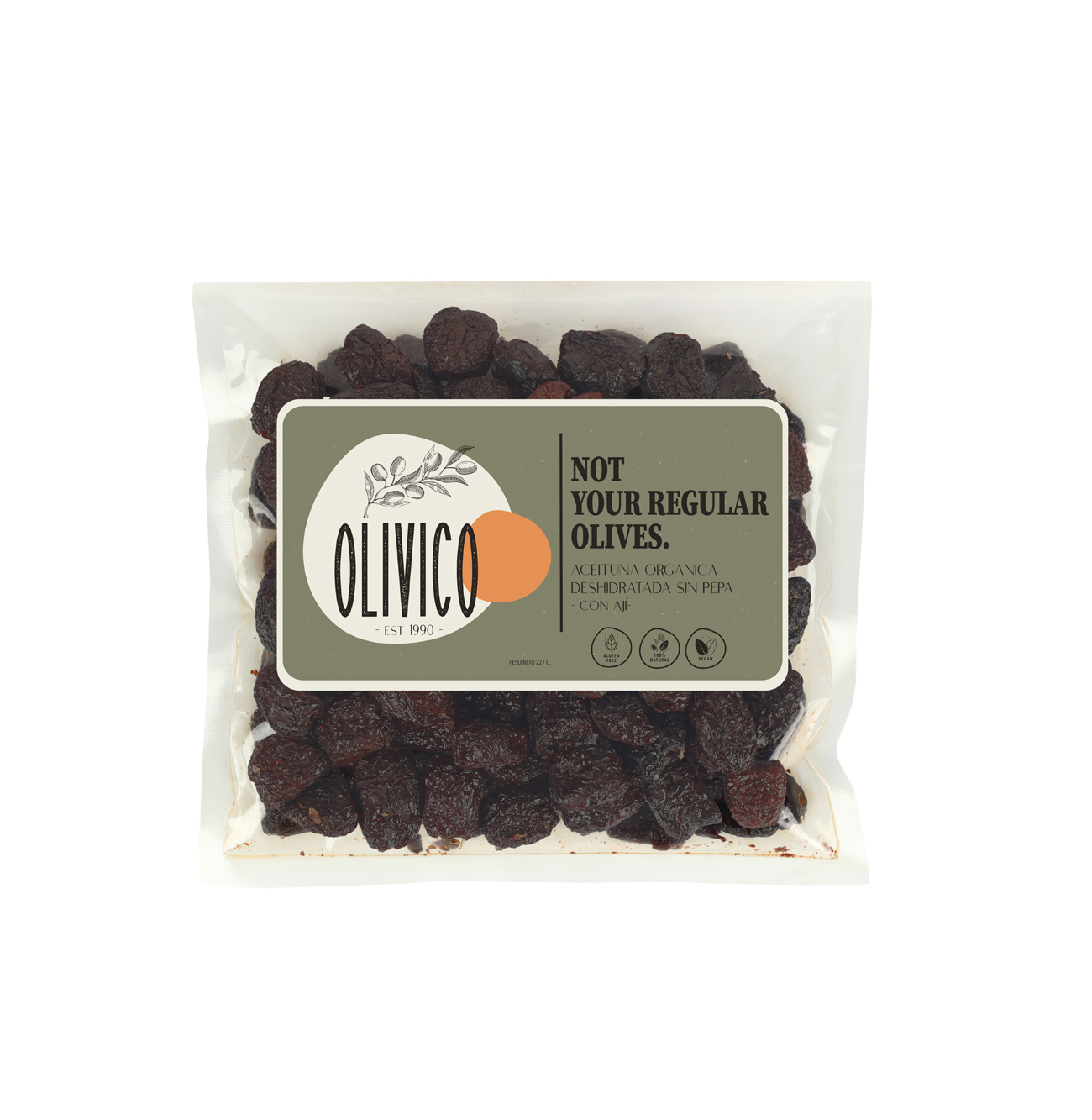 Kernlose dehydrierte oliven mit chili