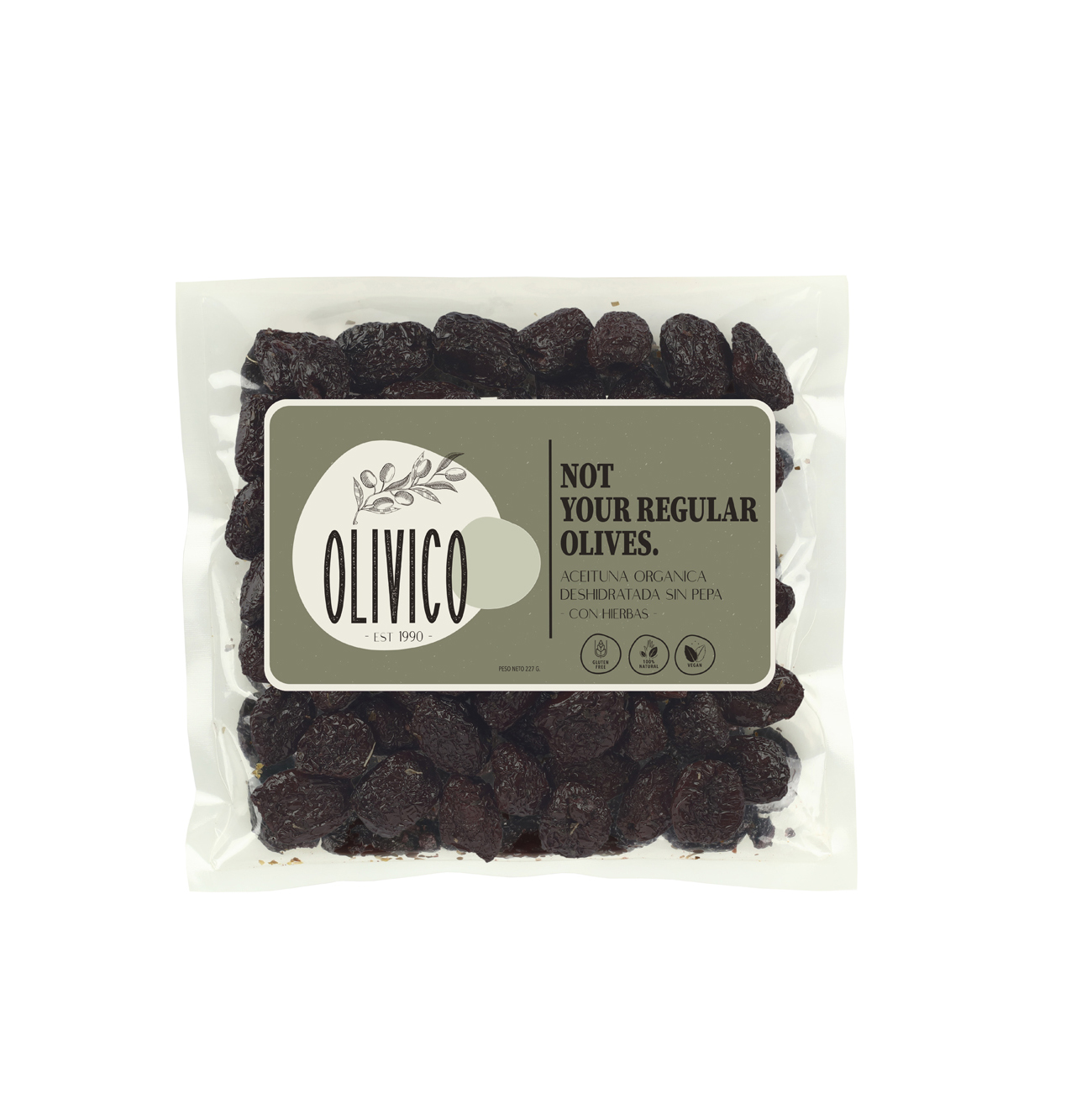 Kernlose dehydrierte oliven mit kräutern